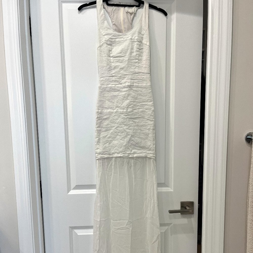 Nicole Miller Artelier  White Sleeveless Racer Back Sheer Bottom Gown
